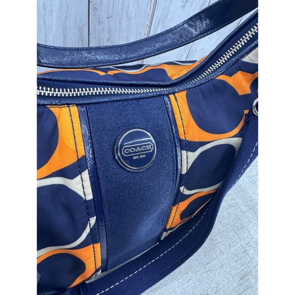 Coach Ashley Nylon Convertible Hobo Bag Navy Orange Y2K Shoulder Crossbody - Picture 3 of 10